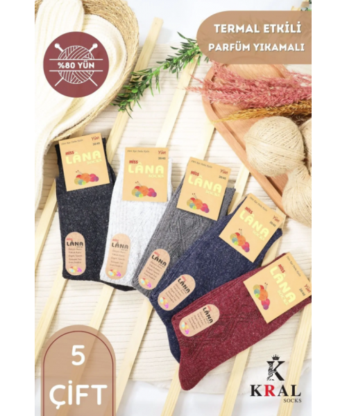 5 Çift Kadın Lambswool Yün Çorap