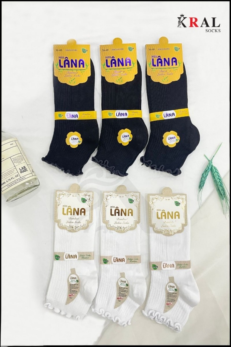 Fırfırlı Patik Kadın Bambu Çorap 6 Çift