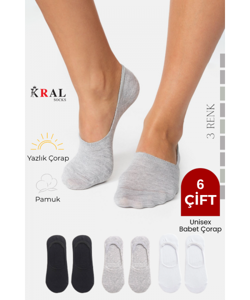 Kadın - Erkek Düz Desen (6 ÇİFT) Pamuklu Terletmez Babet Çorap