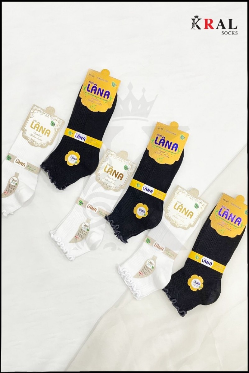 Fırfırlı Patik Kadın Bambu Çorap 6 Çift