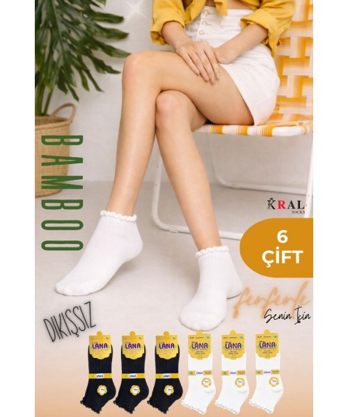 6 Çift Fırfırlı Patik Kadın Bambu Çorap 