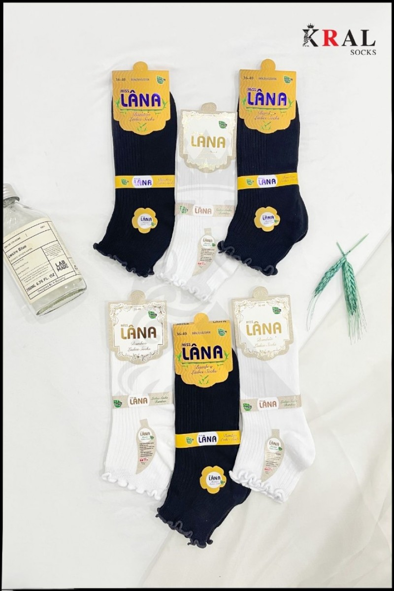 Fırfırlı Patik Kadın Bambu Çorap 6 Çift